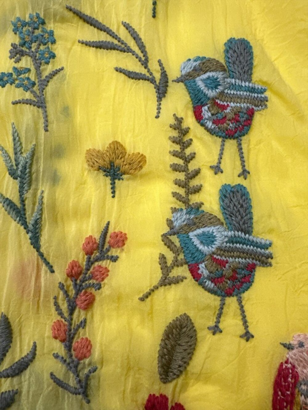 Johnny Was Embroidered Blouse Top Roylane Floral Birds Yellow Sz S - Picture 9 of 16